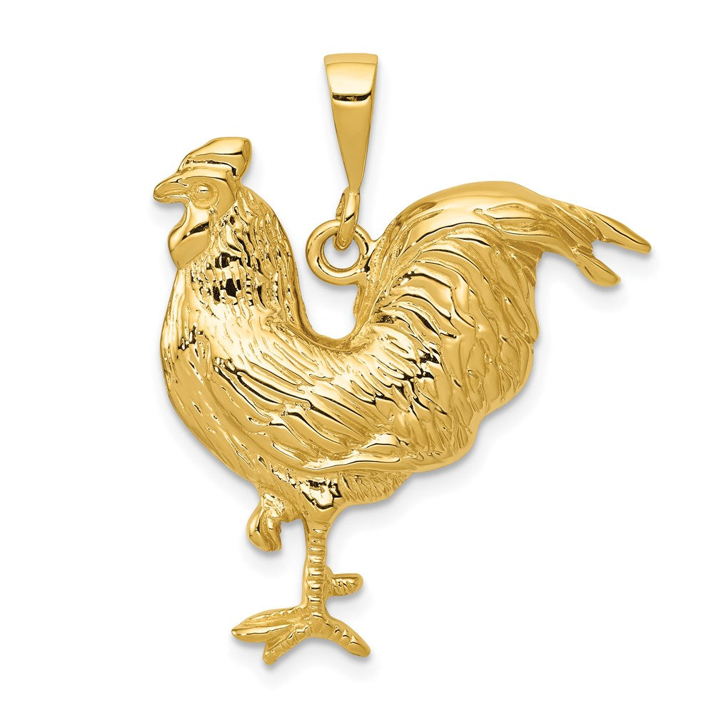 14k Yellow Gold 26 mm Solid Polished Open-Backed Rooster Pendant (4.09 grams)