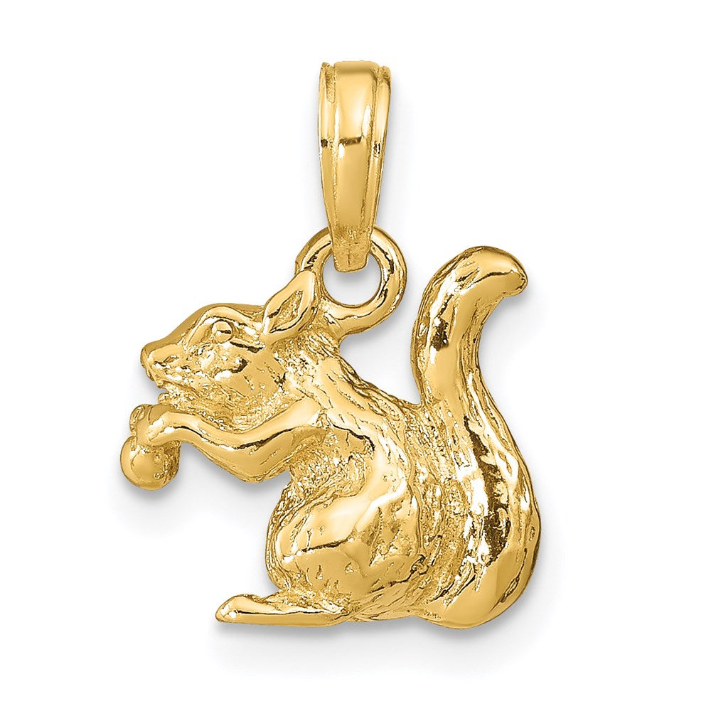 14k Yellow Gold 12 mm Solid 3-D Squirrel with Nut Charm (3.53 grams)
