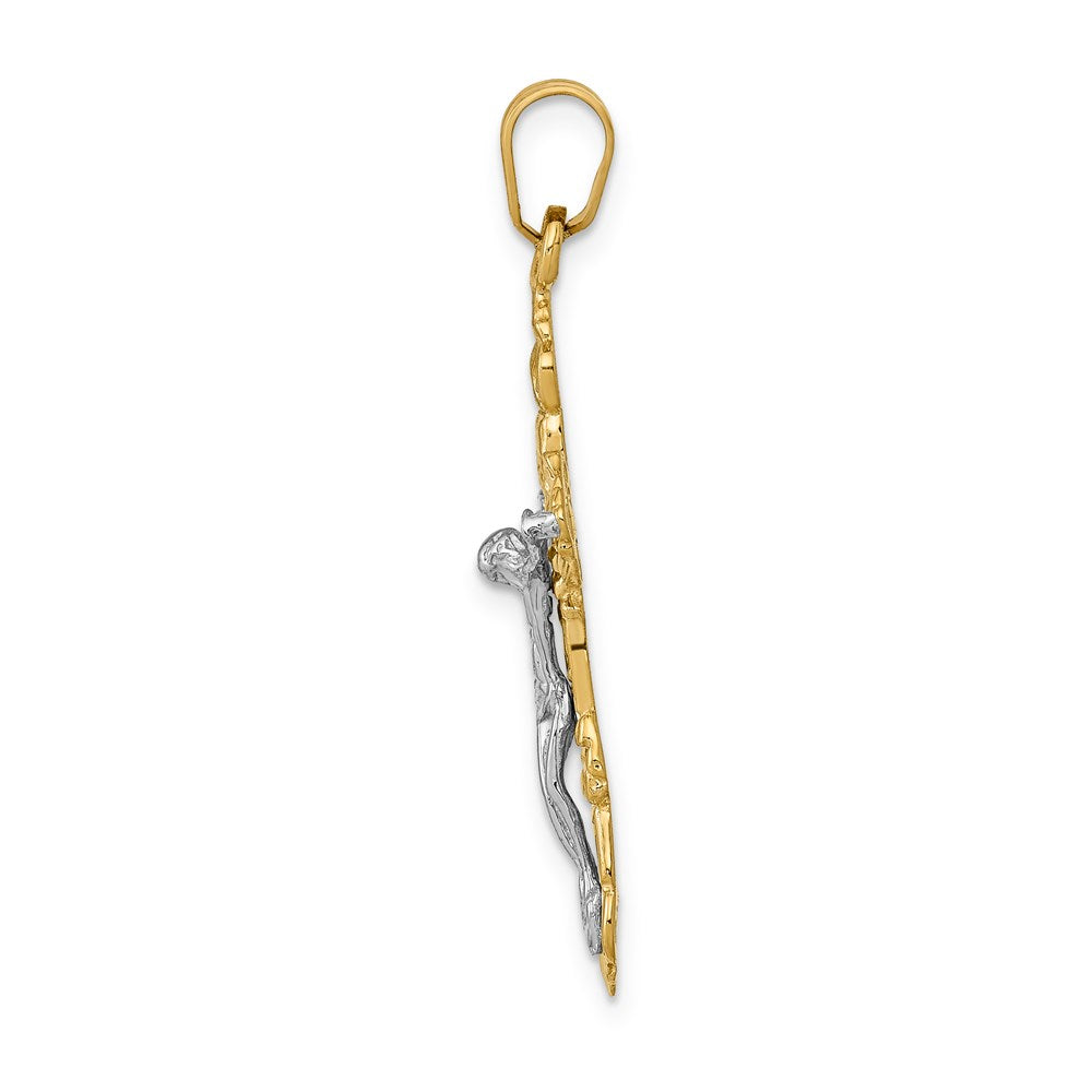 14k Two-tone 18 mm Fleur De Lis Jesus Crucifix Pendant (1.41 grams)
