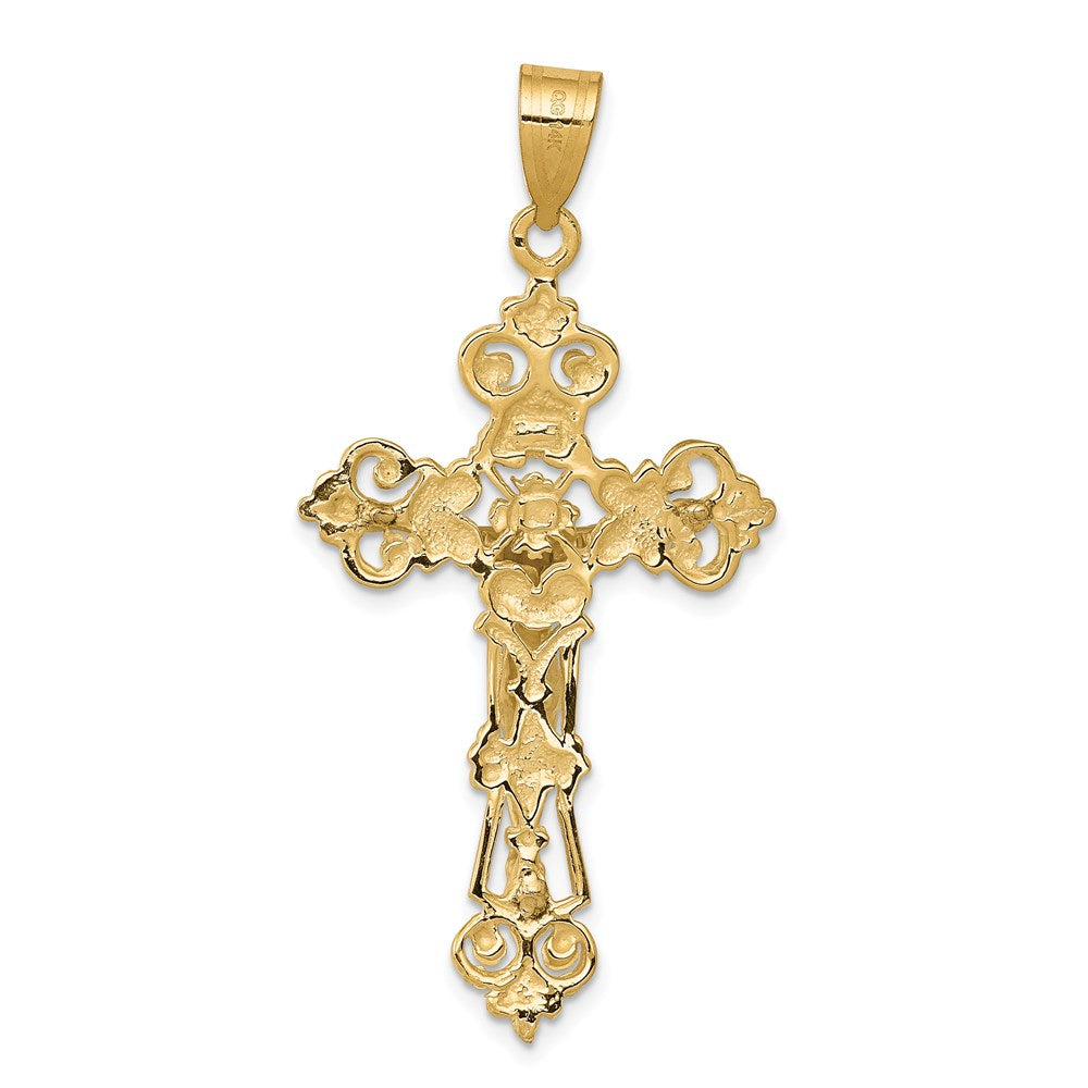 14k Two-tone 23 mm INRI Fleur De Lis Jesus Crucifix Pendant (2.86 grams)