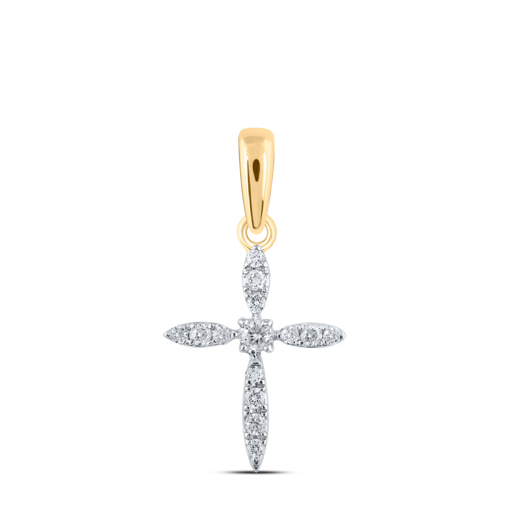 Gold Cross Pendant 1/10 Cttw Round Natural Diamond Womens (0.63 grams)