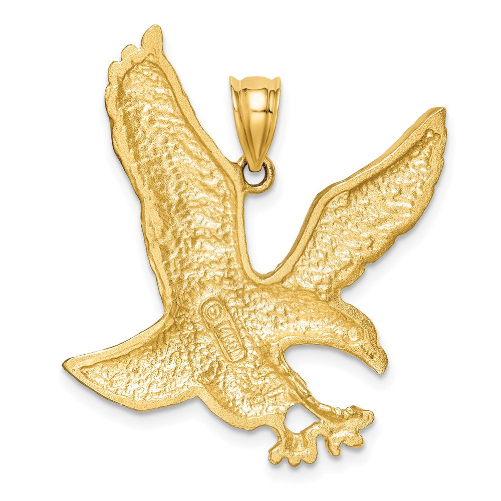 14k Yellow Gold 25 mm Satin Diamond-cut Eagle Pendant (3.82 grams)