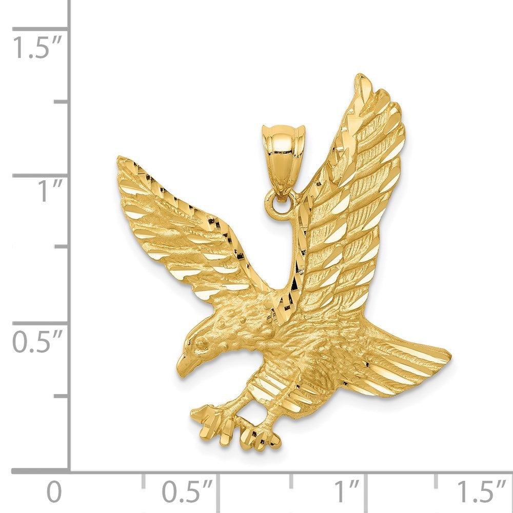 14k Yellow Gold 25 mm Satin Diamond-cut Eagle Pendant (3.82 grams)