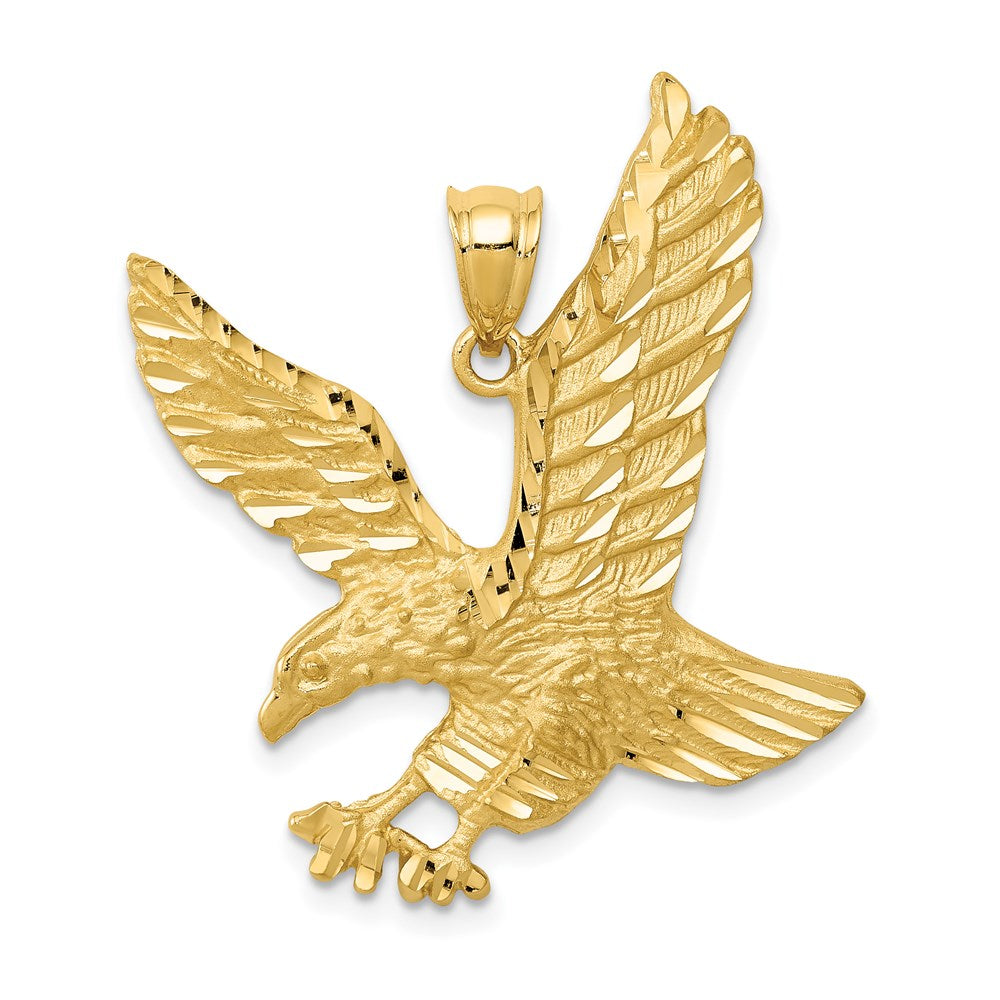 14k Yellow Gold 25 mm Satin Diamond-cut Eagle Pendant (3.82 grams)