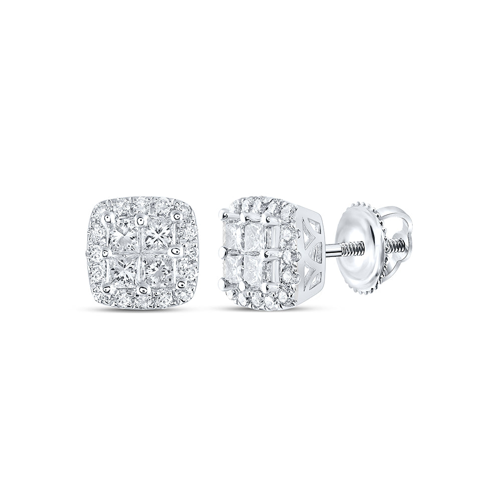 14Kt White Gold 1Ctw-Dia Cn Invisible Cushion Earring (1.96 grams)
