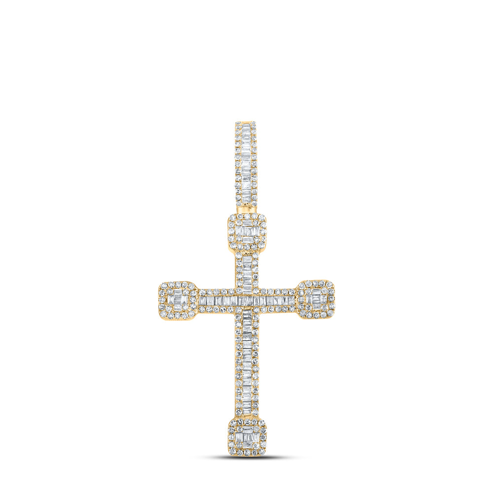 10Kt Yellow Gold 7/8Ctw-Diamond Mens Urn Cross Charm (6.63 grams)