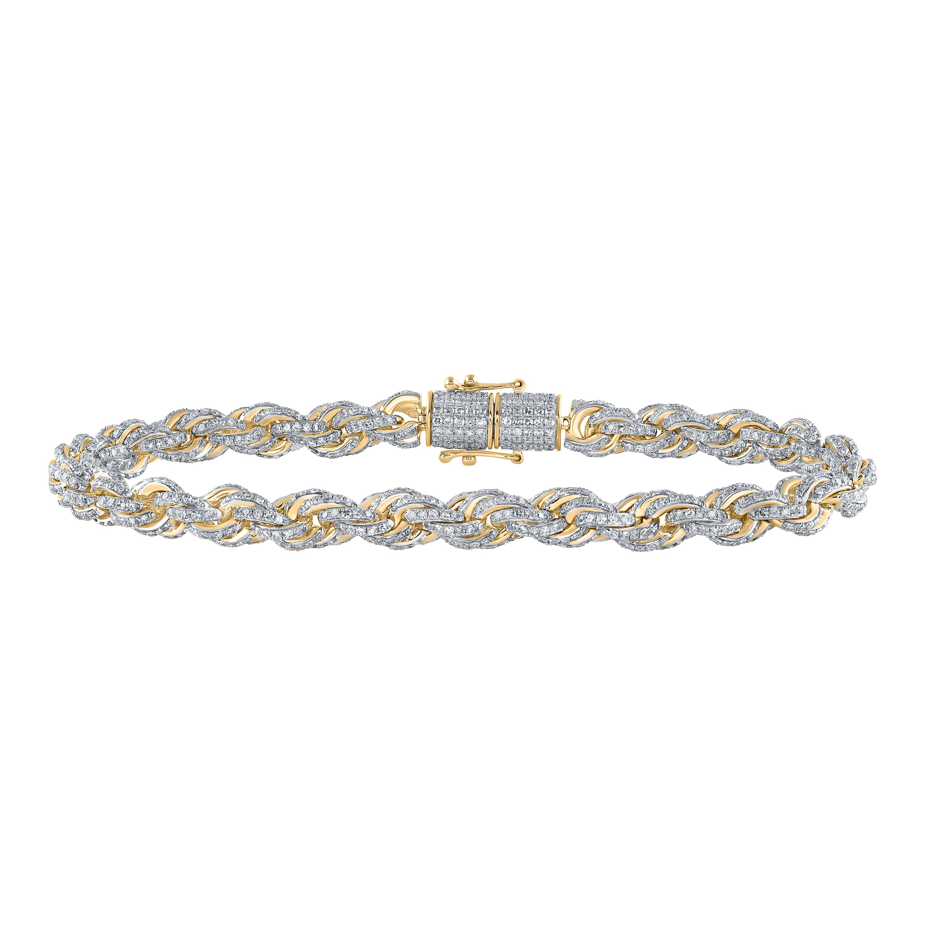 Gold 8.5-inch Rope Chain Bracelet 6-1/5 Cttw Round Natural Diamond Mens (24.45 grams)