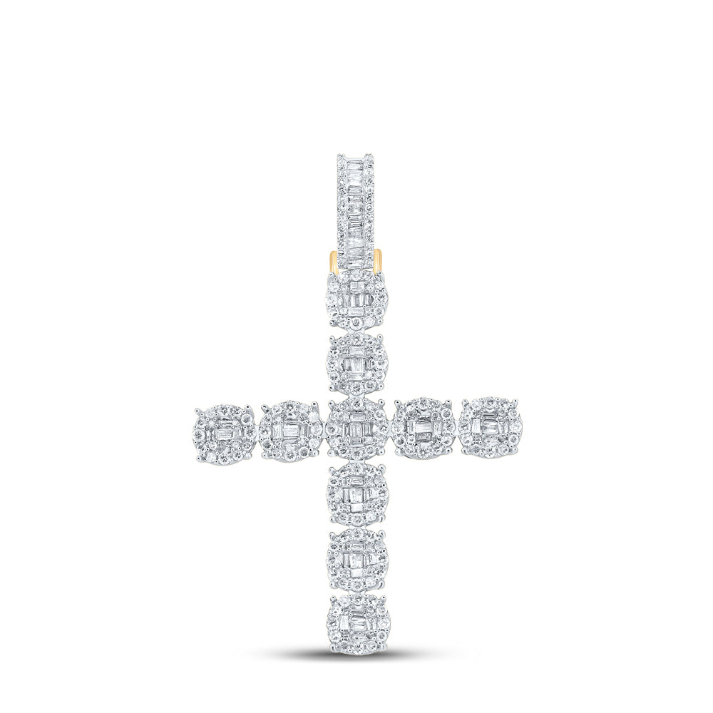 Gold Cross Cross Charm Pendant 1-7/8 Cttw Baguette Natural Diamond Mens (6.48 grams)