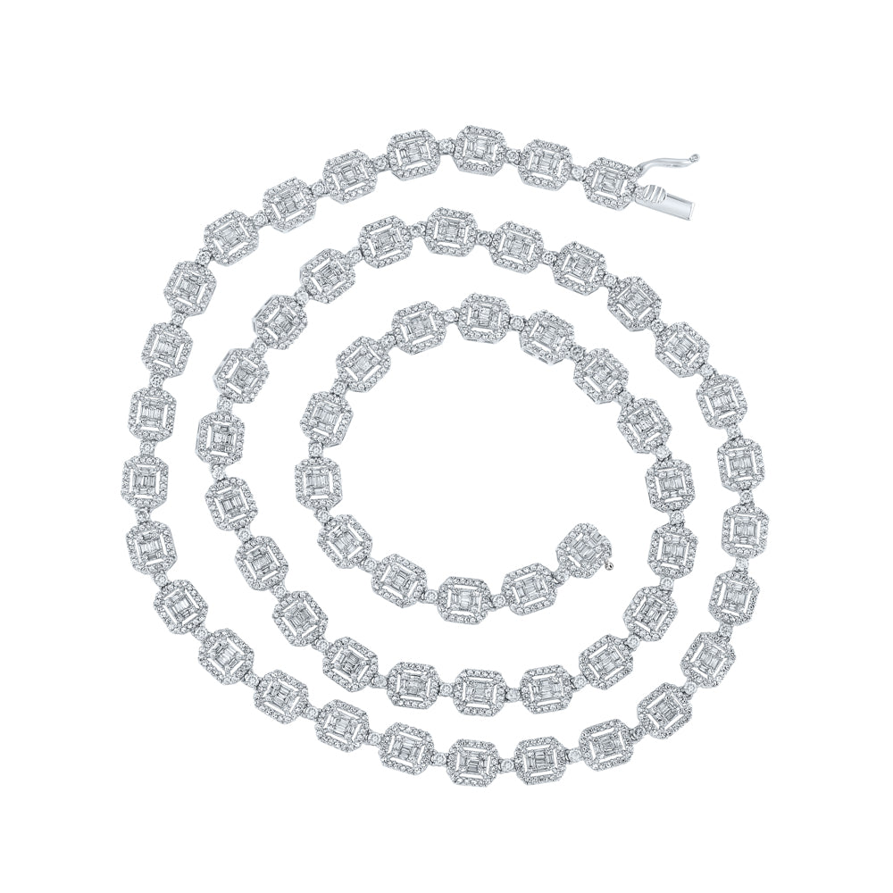 14Kt White Gold 10 Ctw-Dia Nk (7.40Mm) Square Baguette Mens Chain-24 Inch (33.28 grams)