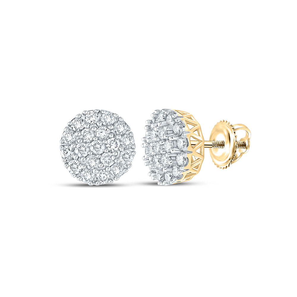 Gold Cluster Earrings 1 Cttw Round Natural Diamond Mens (2.42 grams)