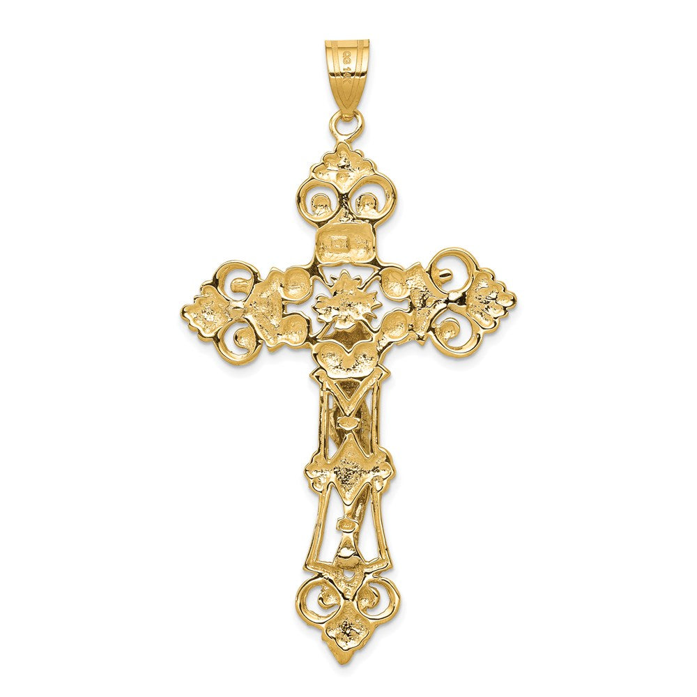 14k Two-tone 36 mm INRI Fleur De Lis Jesus Crucifix Pendant (7.51 grams)