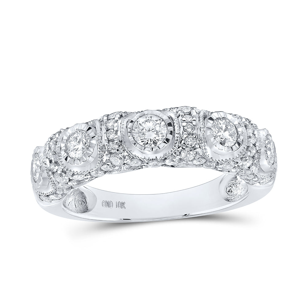 10Kt White Gold 1Ctw Diamond Ana M Illusion Plate Ladies Band (3.2 grams)