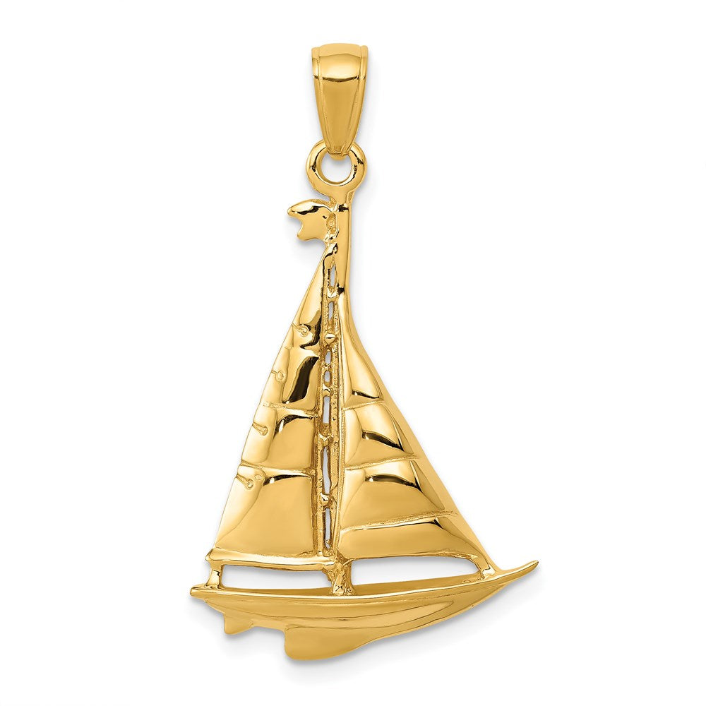 14k Yellow Gold 20 mm Polished Sailboat Pendant (3.22 grams)