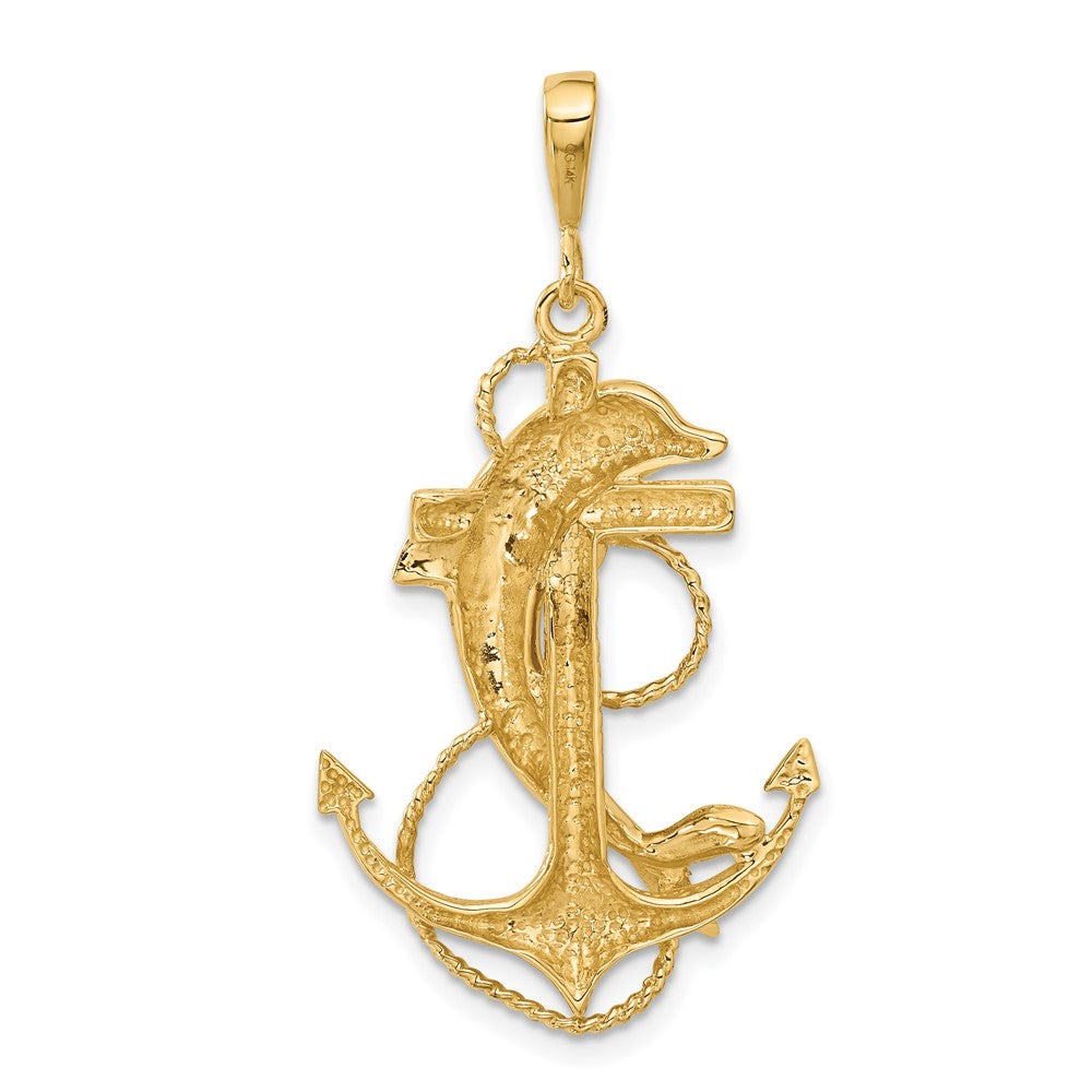 14k Yellow Gold 23 mm Solid Polished Anchor with Dolphin Pendant (4.81 grams)