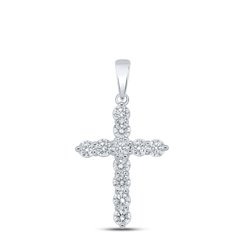 10Kt White Gold 1 1/2 Ctw-Dia Nk Cross Pendant (1.94 grams)