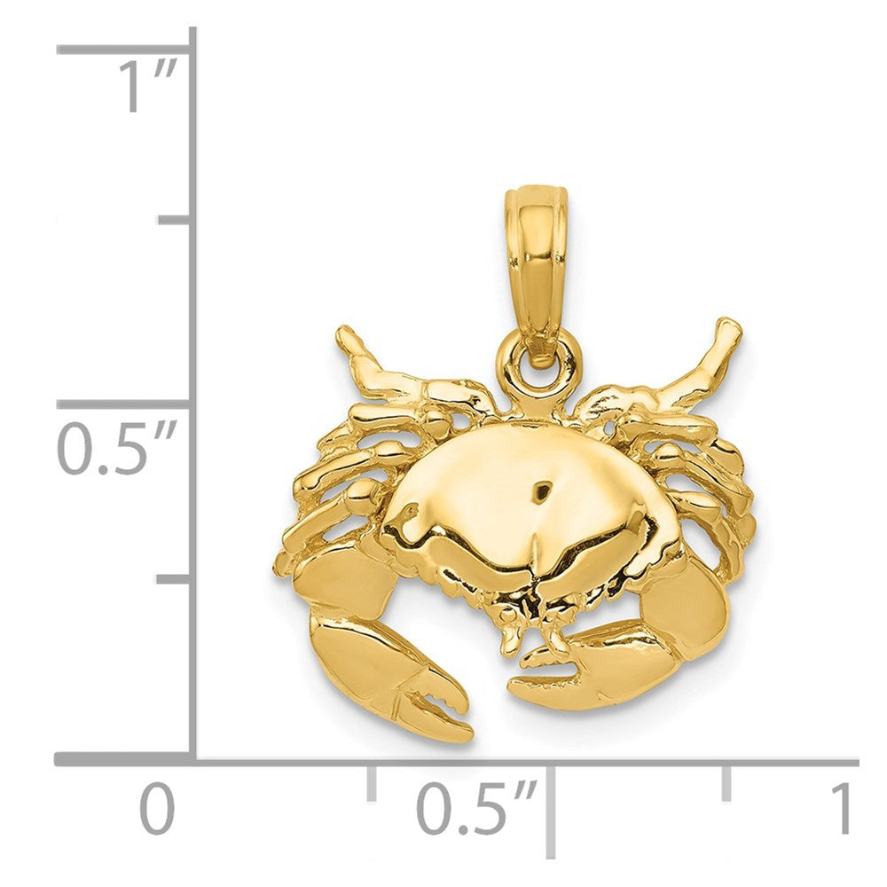 14k Yellow Gold 16 mm Polished Open-Backed Crab Pendant (2.37 grams)