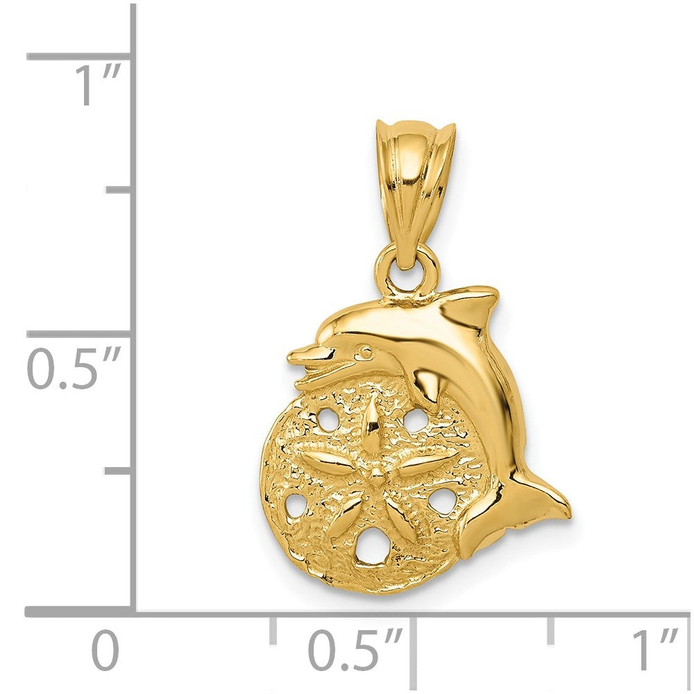 14k Yellow Gold 14 mm Dolphin and Sanddollar Charm (1.58 grams)