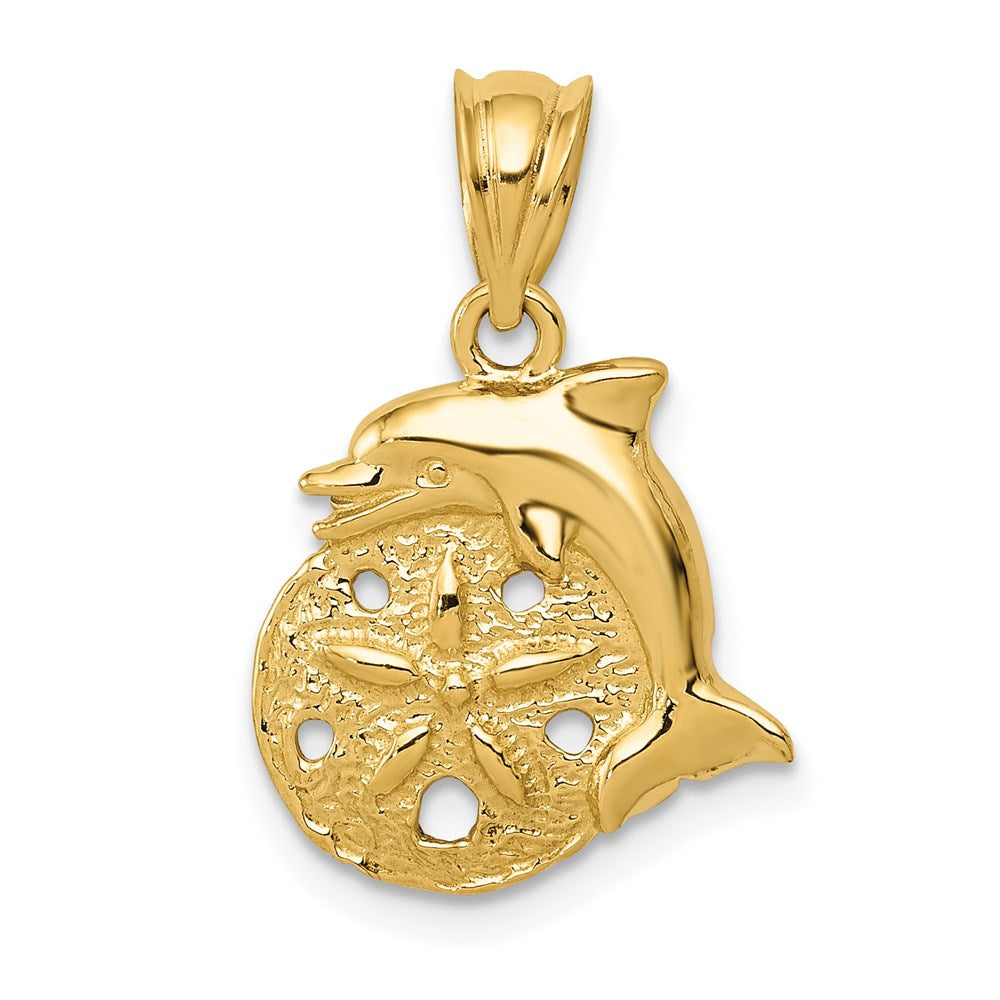 14k Yellow Gold 14 mm Dolphin and Sanddollar Charm (1.58 grams)