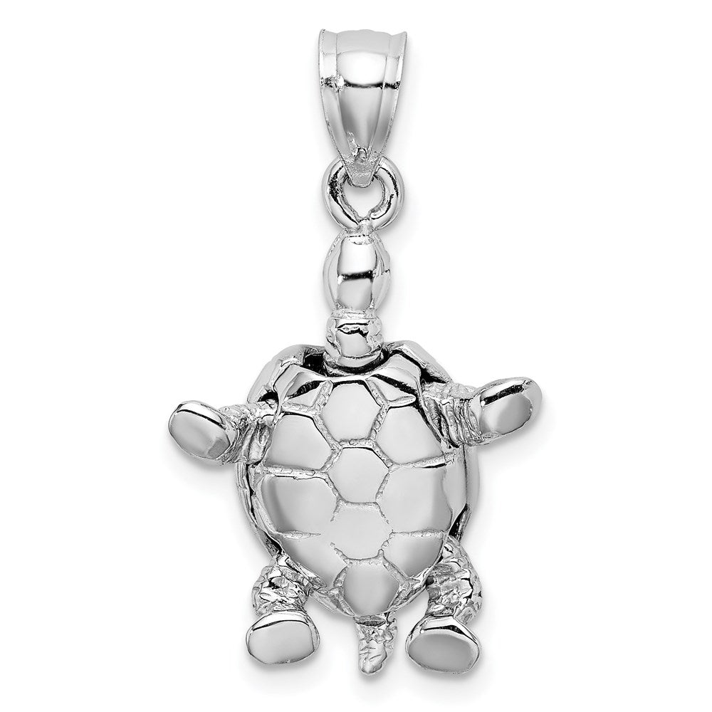 14k White Gold 16.5 mm Solid Polished 3-D Moveable Turtle Pendant (3.67 grams)