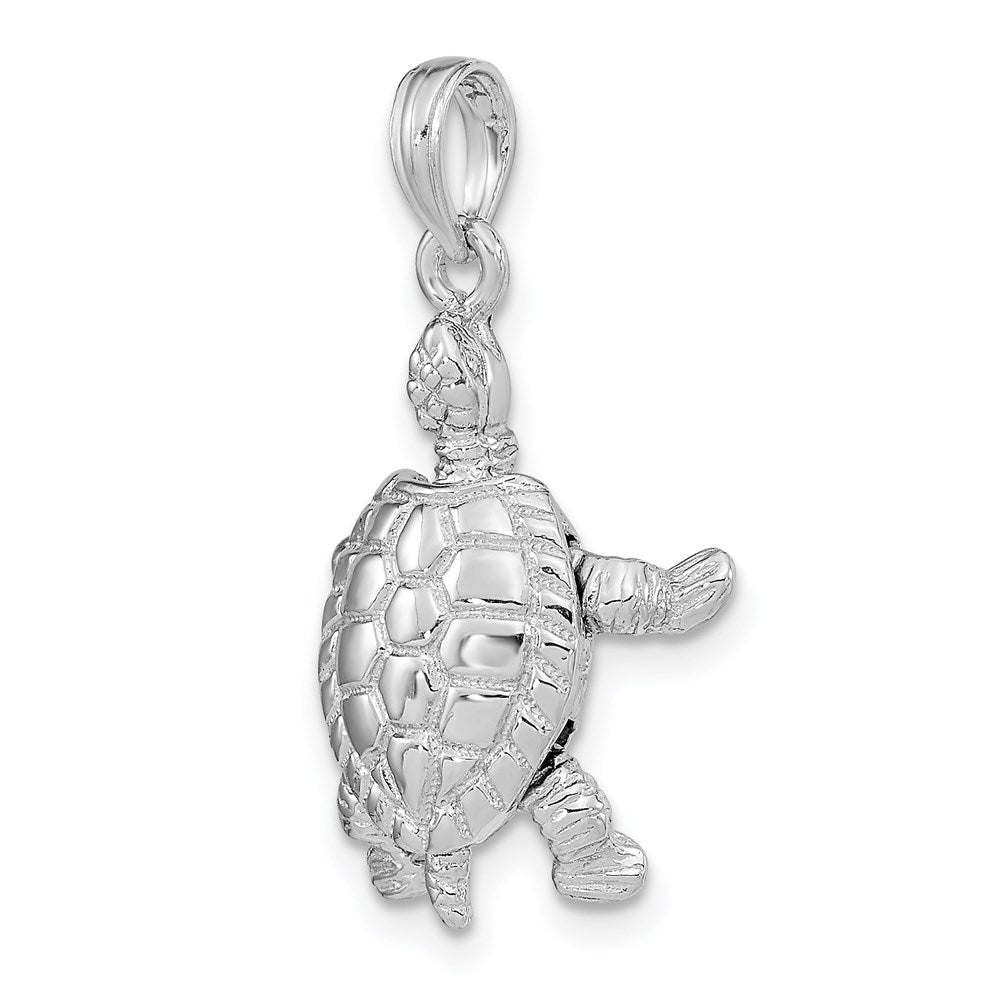 14k White Gold 16.5 mm Solid Polished 3-D Moveable Turtle Pendant (3.67 grams)