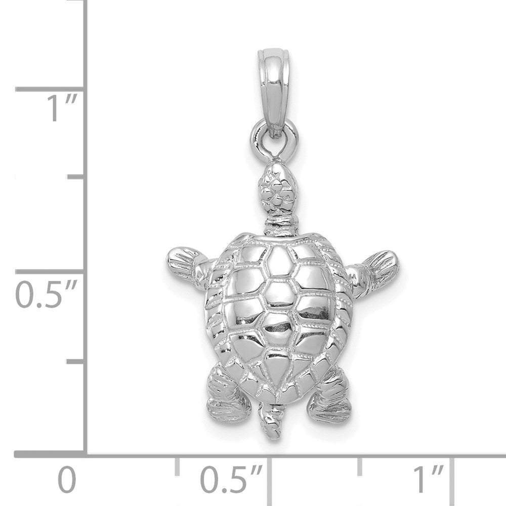 14k White Gold 16.5 mm Solid Polished 3-D Moveable Turtle Pendant (3.67 grams)