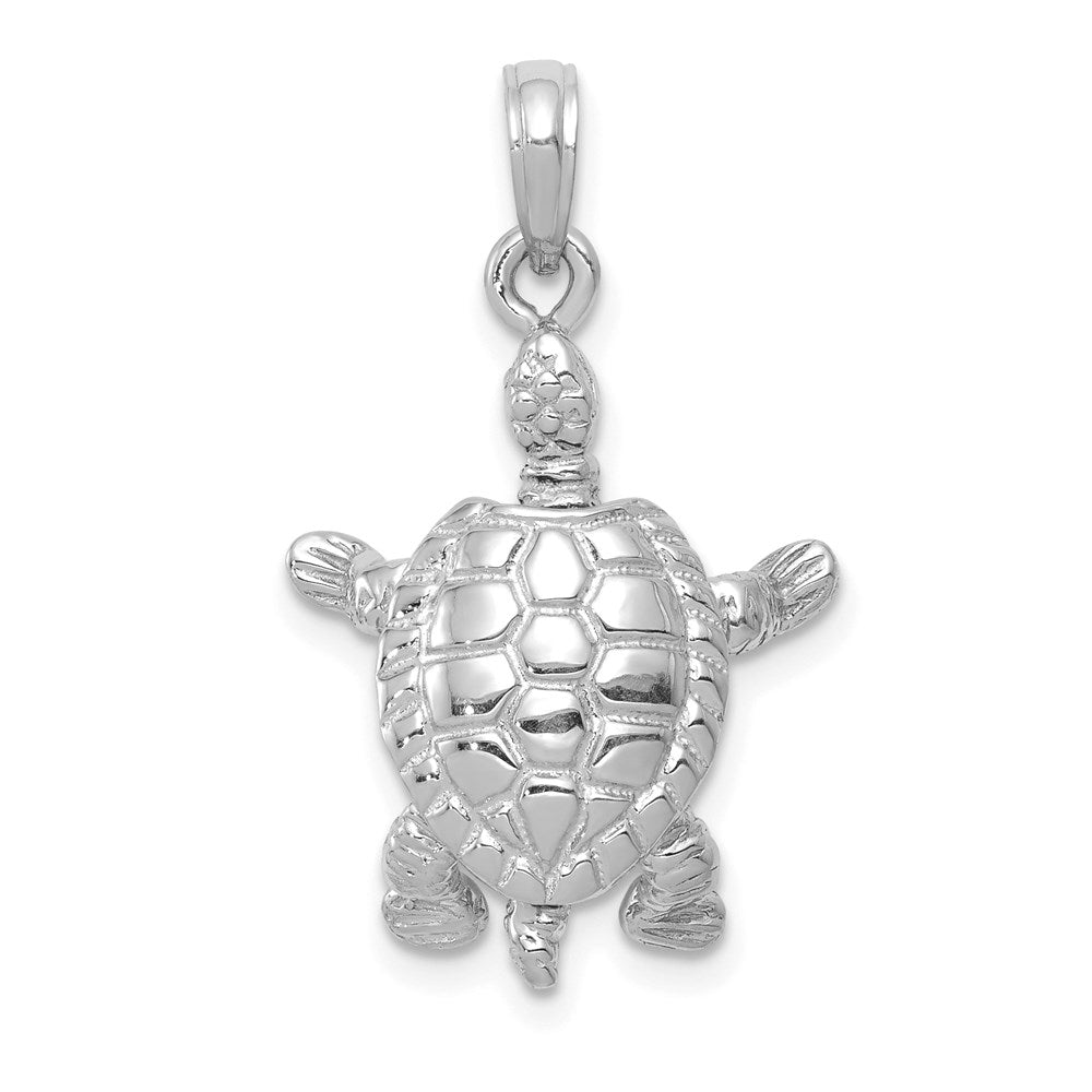 14k White Gold 16.5 mm Solid Polished 3-D Moveable Turtle Pendant (3.67 grams)