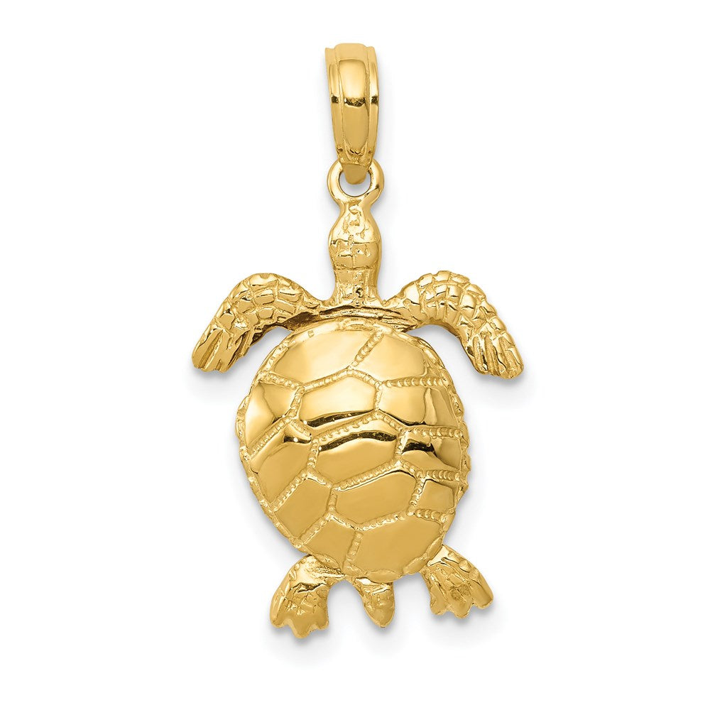 14k Yellow Gold 14 mm Solid Polished 3-D Moveable Turtle Pendant (2.49 grams)