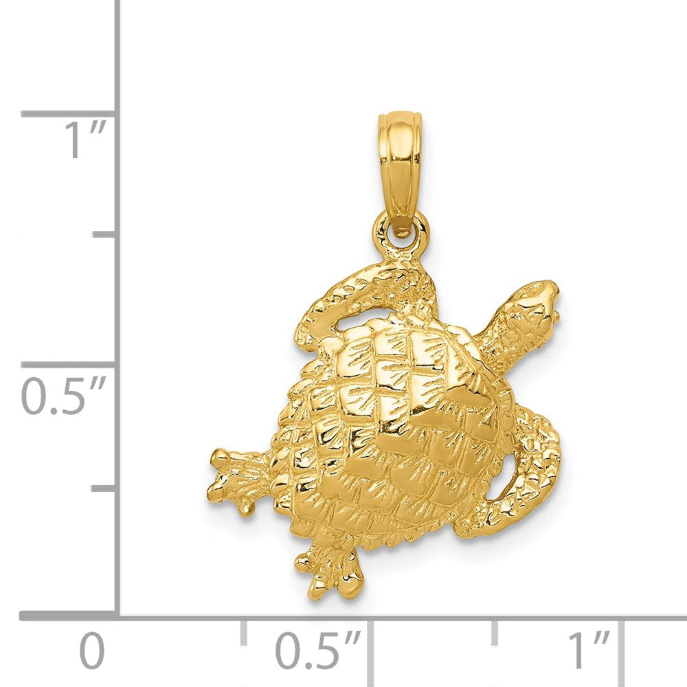14k Yellow Gold 18 mm Solid Polished Open-Backed Turtle Pendant (2.32 grams)