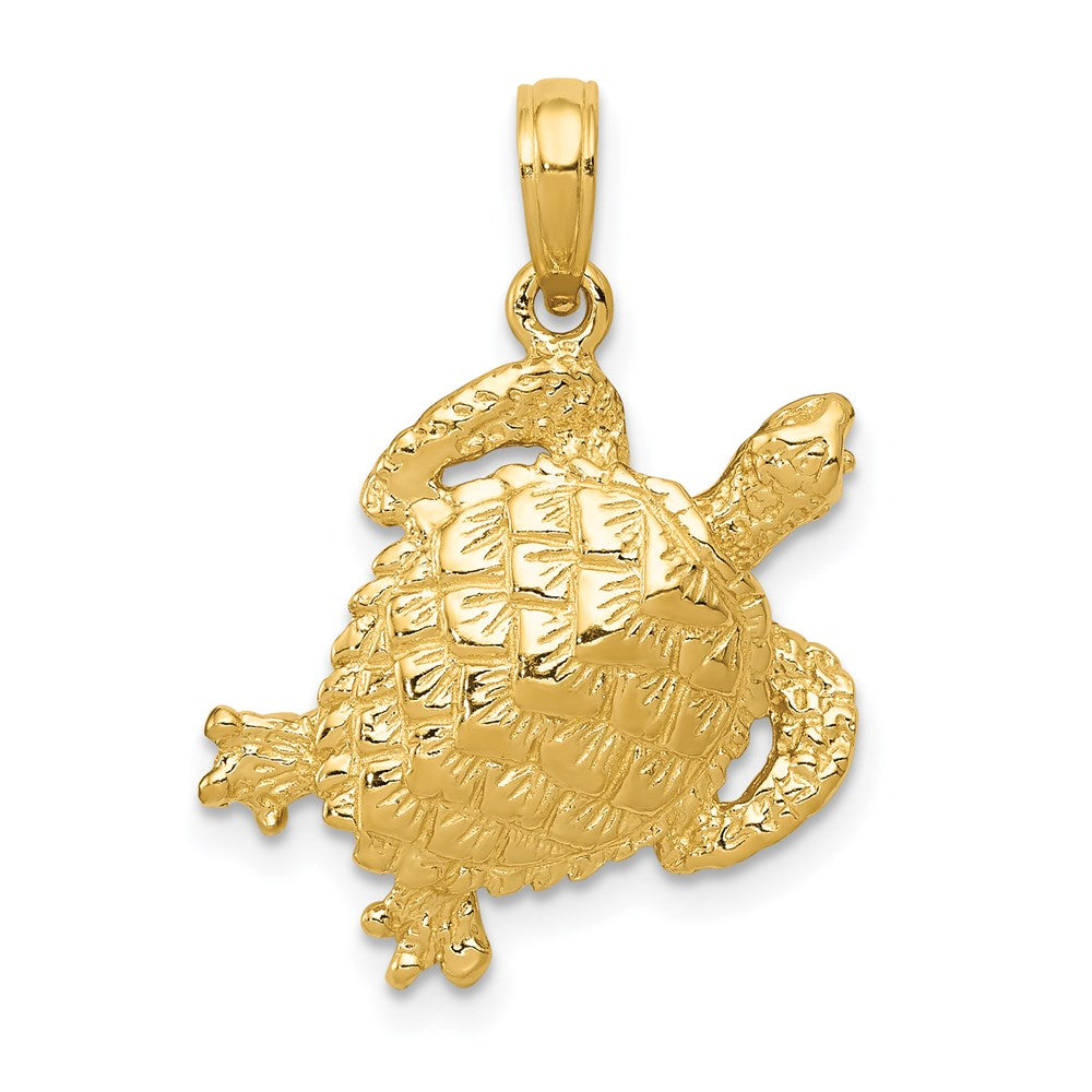 14k Yellow Gold 18 mm Solid Polished Open-Backed Turtle Pendant (2.32 grams)