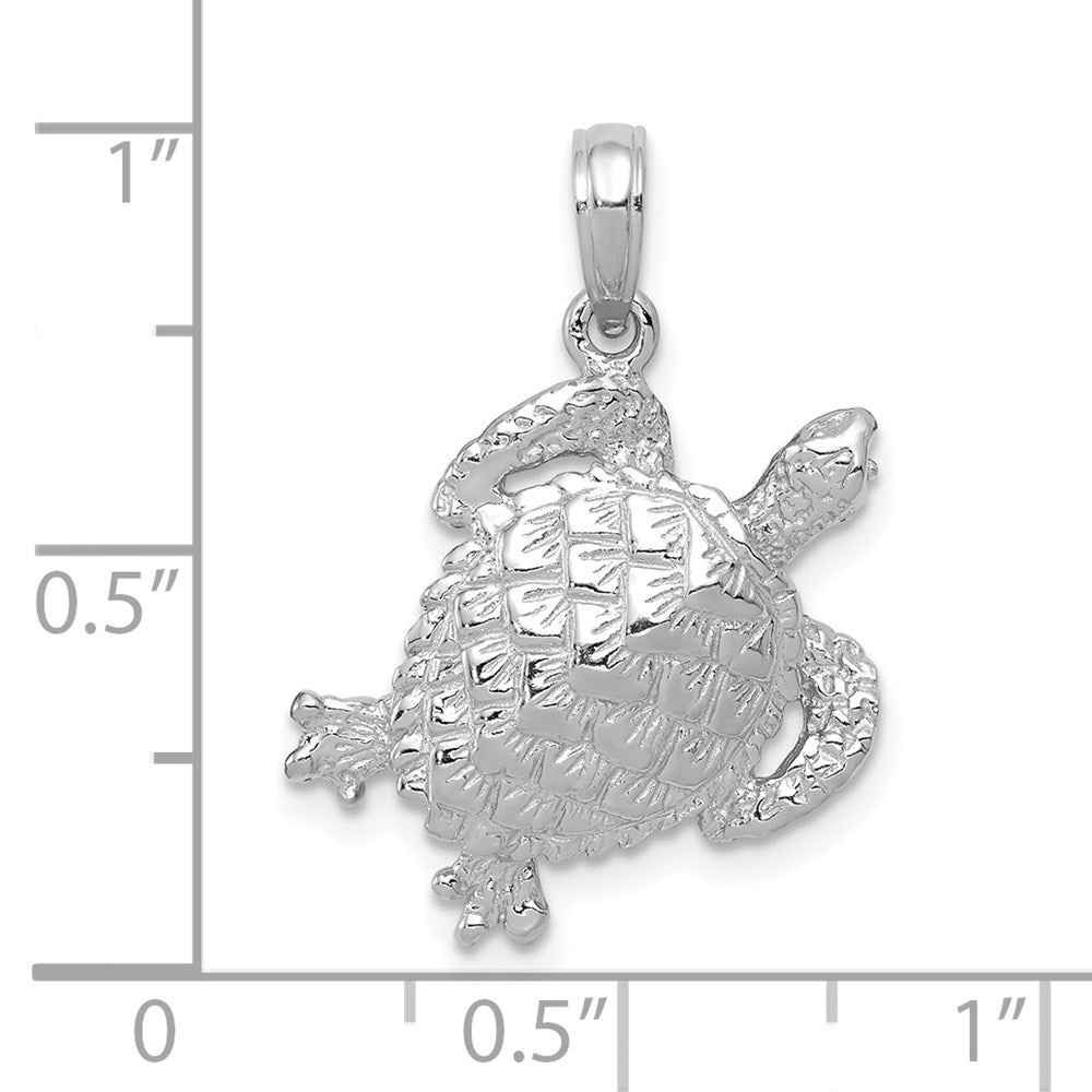 14k White Gold 18 mm Solid Polished Open-Backed Turtle Pendant (2.4 grams)