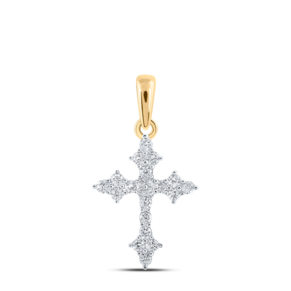 Gold Cross Pendant 1/4 Cttw Round Natural Diamond Womens (0.95 grams)