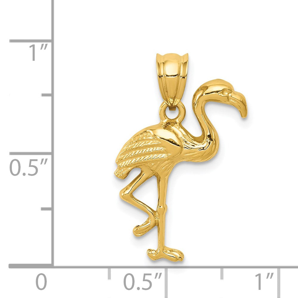 14k Yellow Gold 15 mm Solid Polished Open-Backed Flamingo Pendant (1.57 grams)