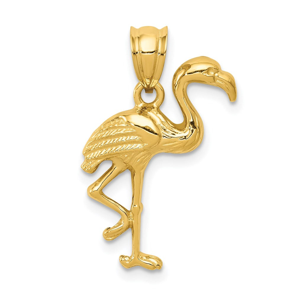 14k Yellow Gold 15 mm Solid Polished Open-Backed Flamingo Pendant (1.57 grams)