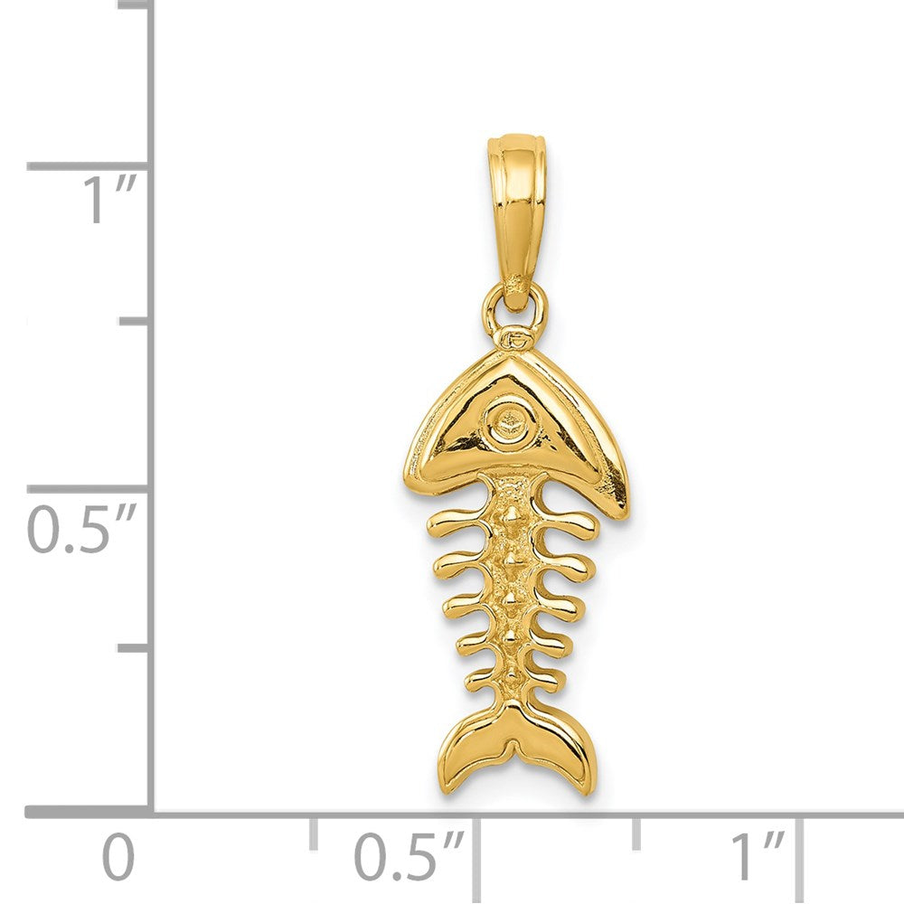 14k Yellow Gold 10 mm Polished 3-D Fish Bone Pendant (1.67 grams)