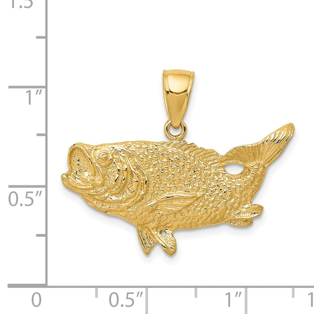 14k Yellow Gold 27 mm Polished Open-Backed Bass Fish Pendant (3.25 grams)