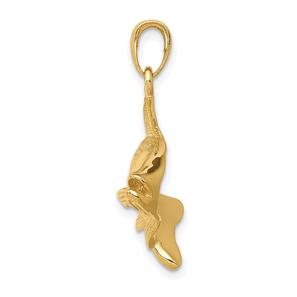14k Yellow Gold 36 mm Polished Open-Backed Redfish Pendant (5.87 grams)