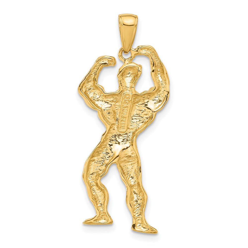 14k Yellow Gold 15 mm Solid Polished Weightlifter Pendant (3.77 grams)