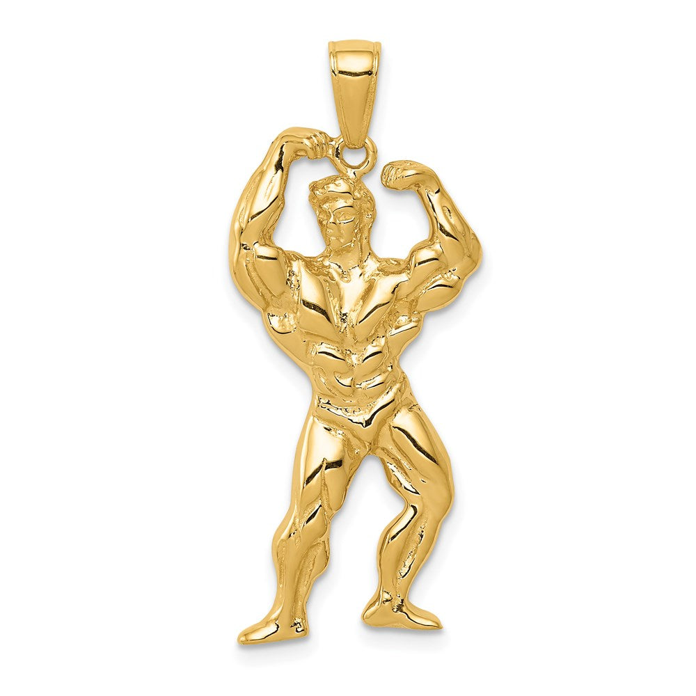 14k Yellow Gold 15 mm Solid Polished Weightlifter Pendant (3.77 grams)