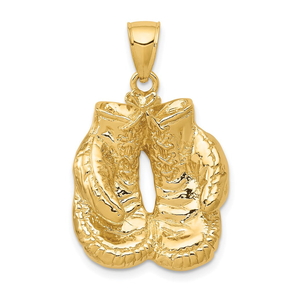 14k Yellow Gold 19 mm Solid Polished Open-Backed Boxing Gloves Pendant (6.37 grams)