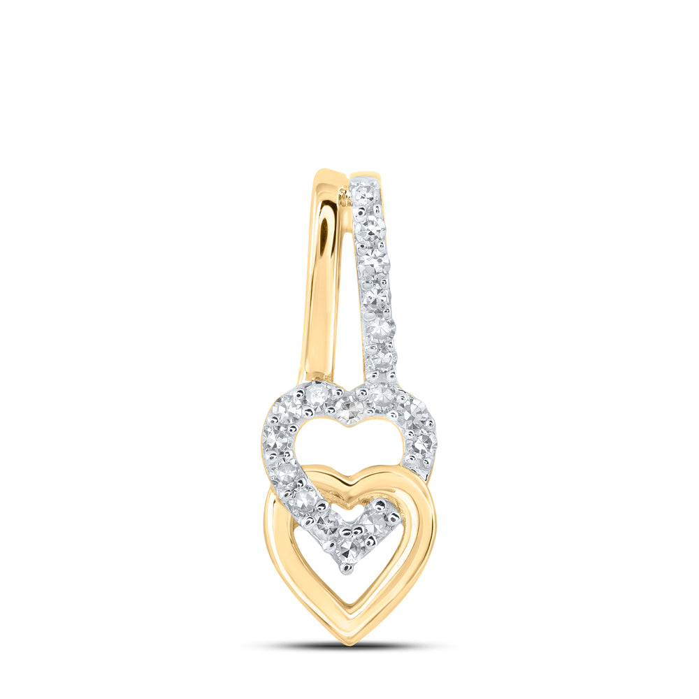 Gold Heart Pendant 1/10 Cttw Round Natural Diamond Womens (0.68 grams)