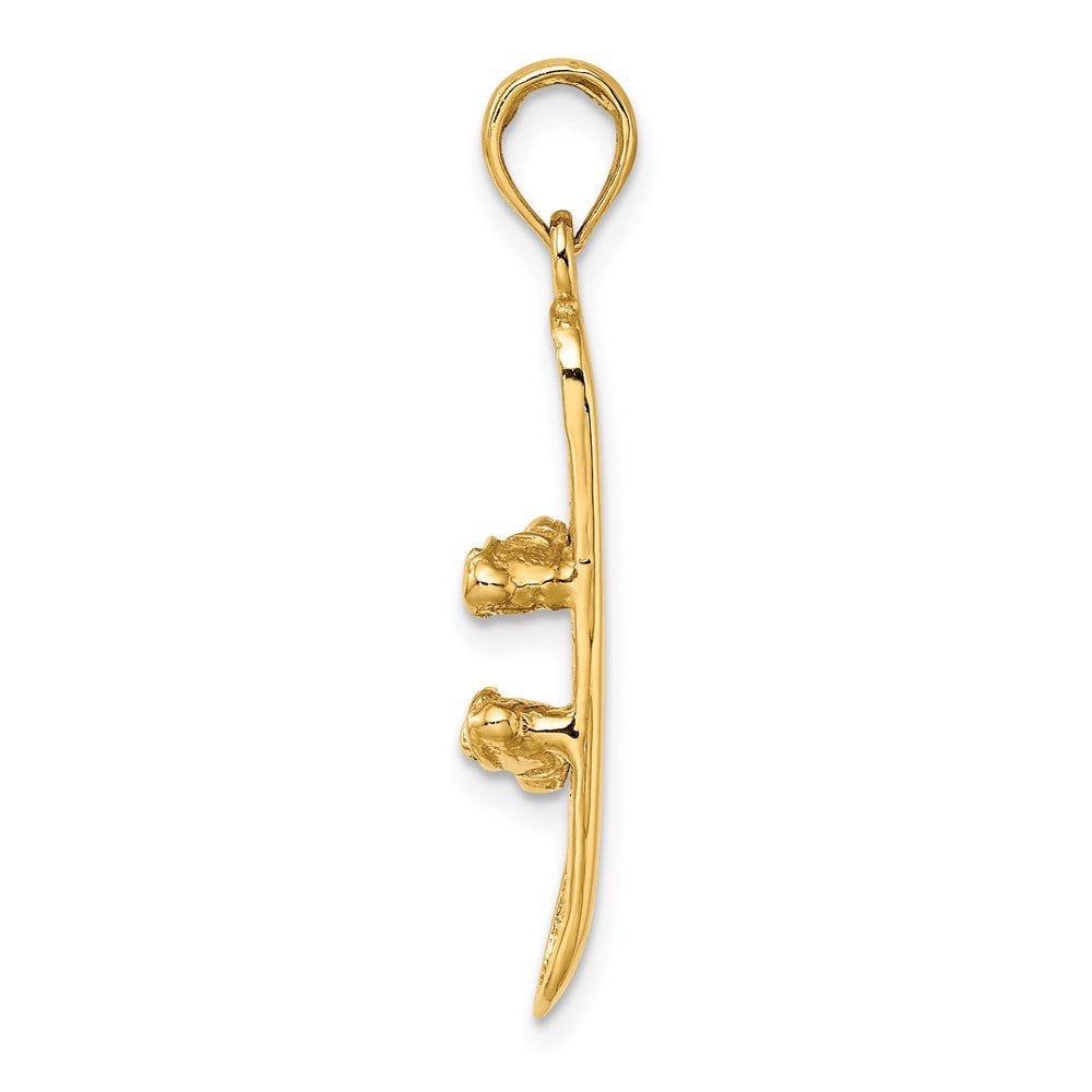 14k Yellow Gold 6.5 mm Solid Polished 3-D Snowboard Charm (2.39 grams)