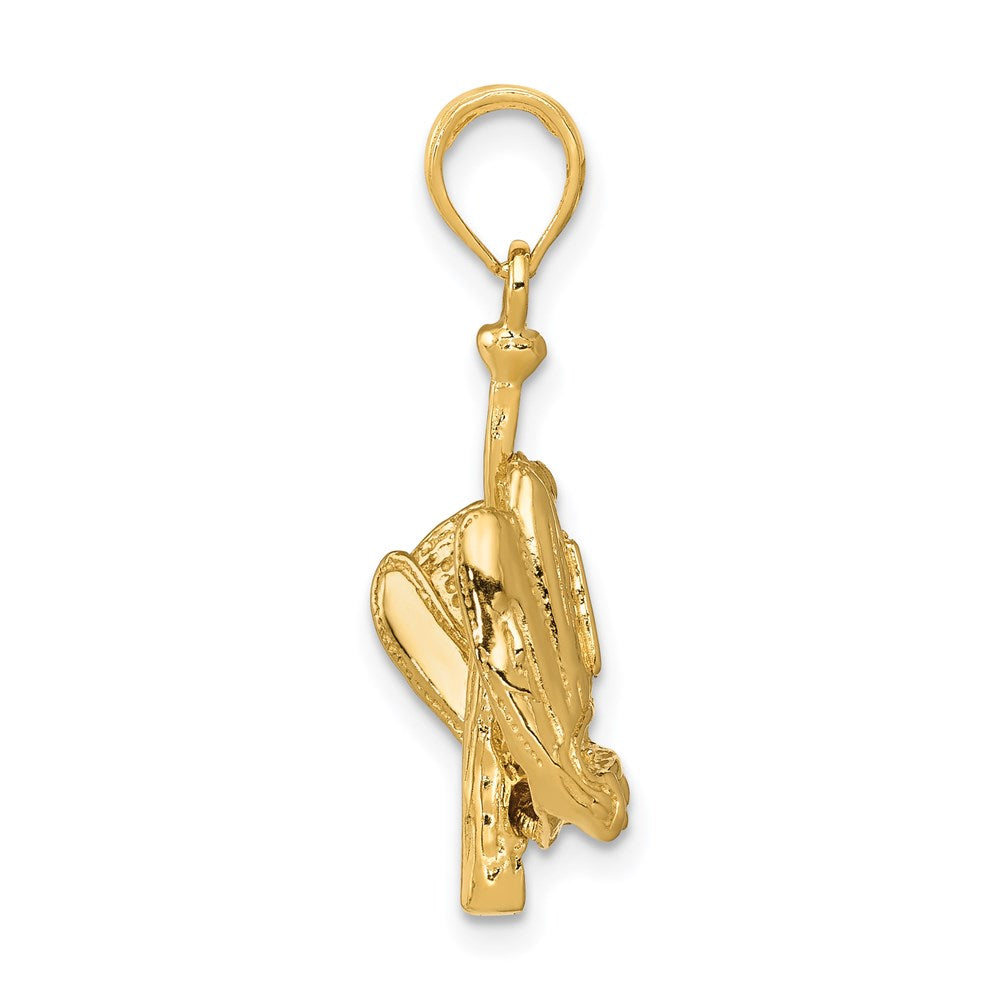 14k Yellow Gold 11 mm Polished 3-D Glove/Bat/Baseball Pendant (2.92 grams)