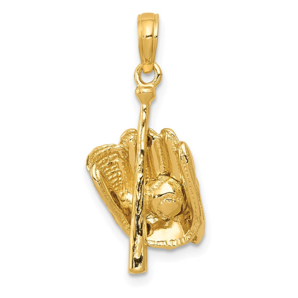 14k Yellow Gold 11 mm Polished 3-D Glove/Bat/Baseball Pendant (2.92 grams)