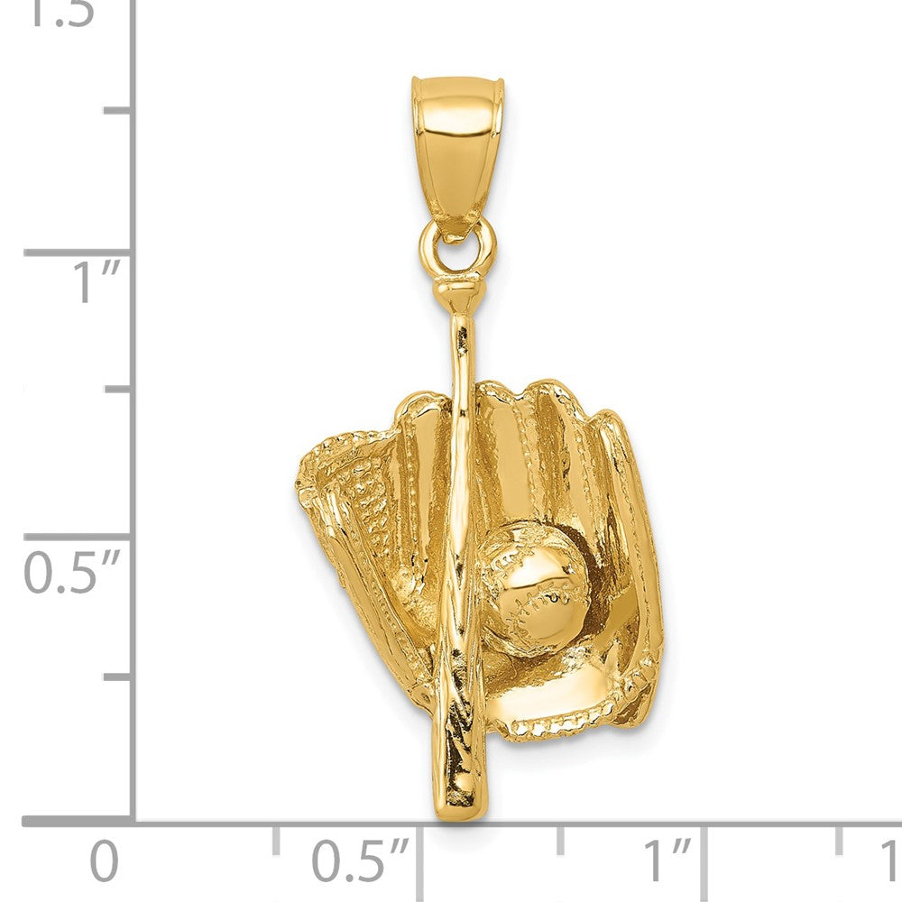 14k Yellow Gold 13 mm Polished 3-D Glove/Bat/Baseball Pendant (5 grams)