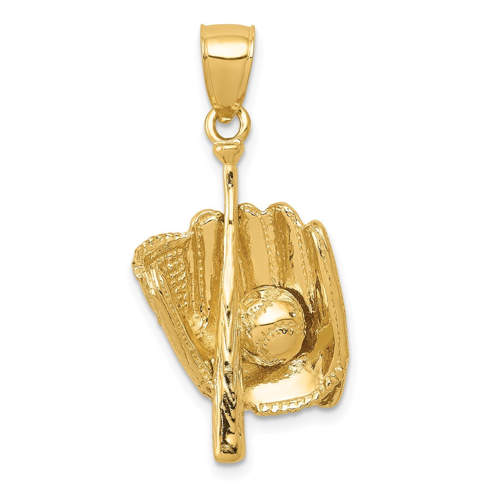 14k Yellow Gold 13 mm Polished 3-D Glove/Bat/Baseball Pendant (5 grams)