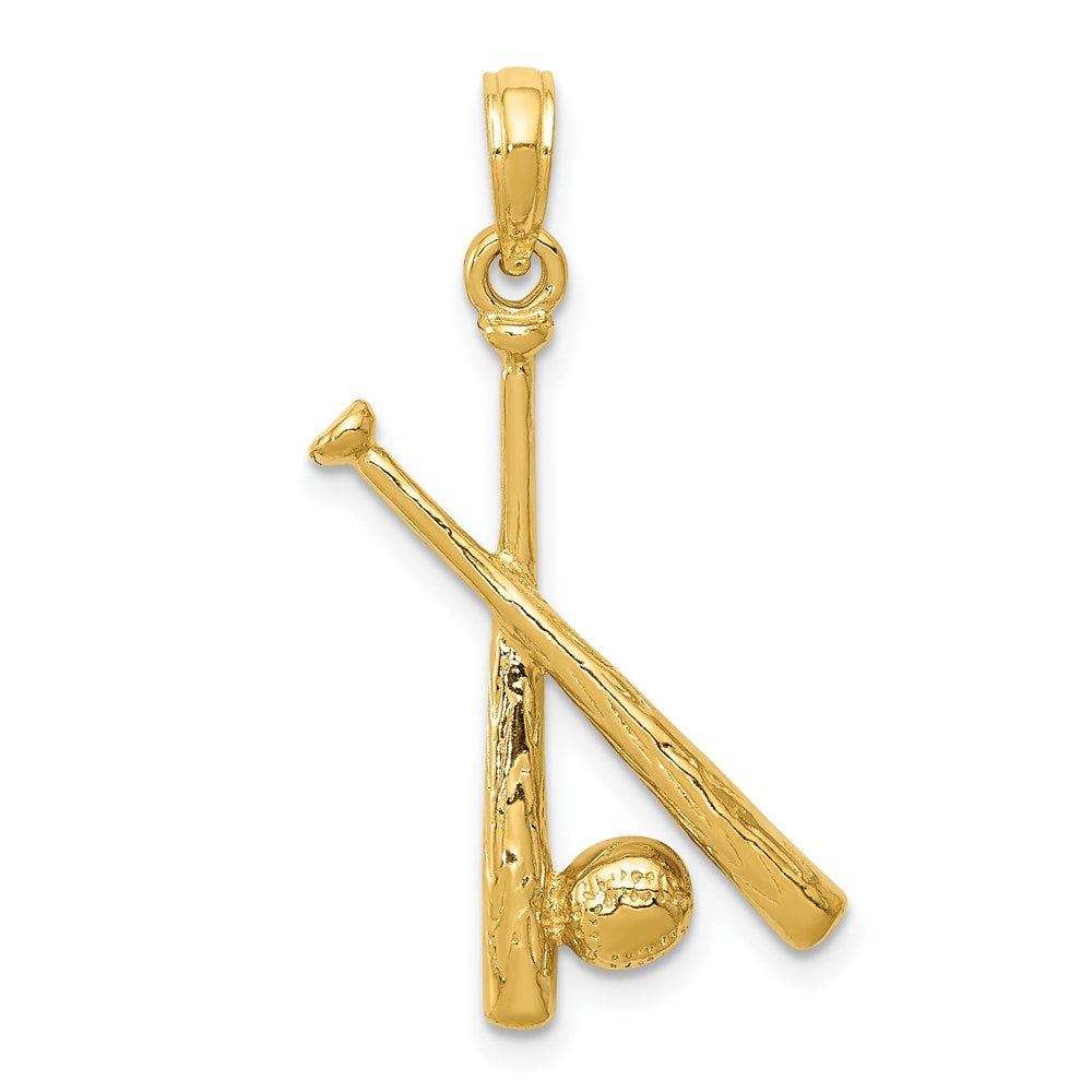 14k Yellow Gold 13 mm Polished Open-Backed Bats and Baseball Pendant (1.85 grams)