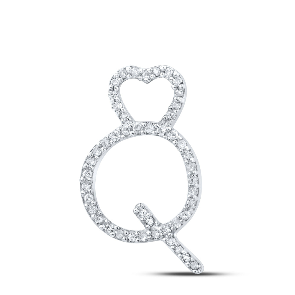10Kt White Gold 1/6Ctw-Dia Gift Heart Initial Q" Pendant" (0.93 grams)