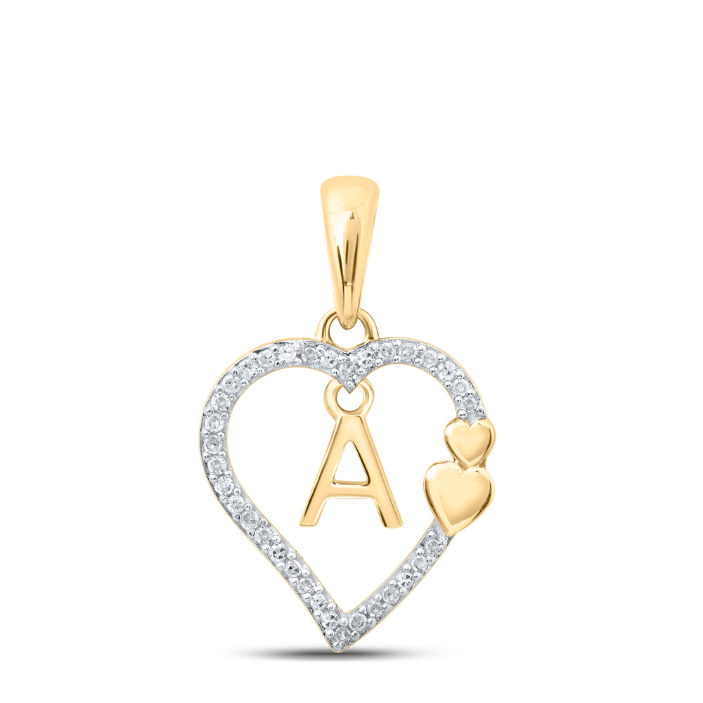 Gold A Heart Letter Pendant 1/10 Cttw Round Natural Diamond Womens (1.2 grams)