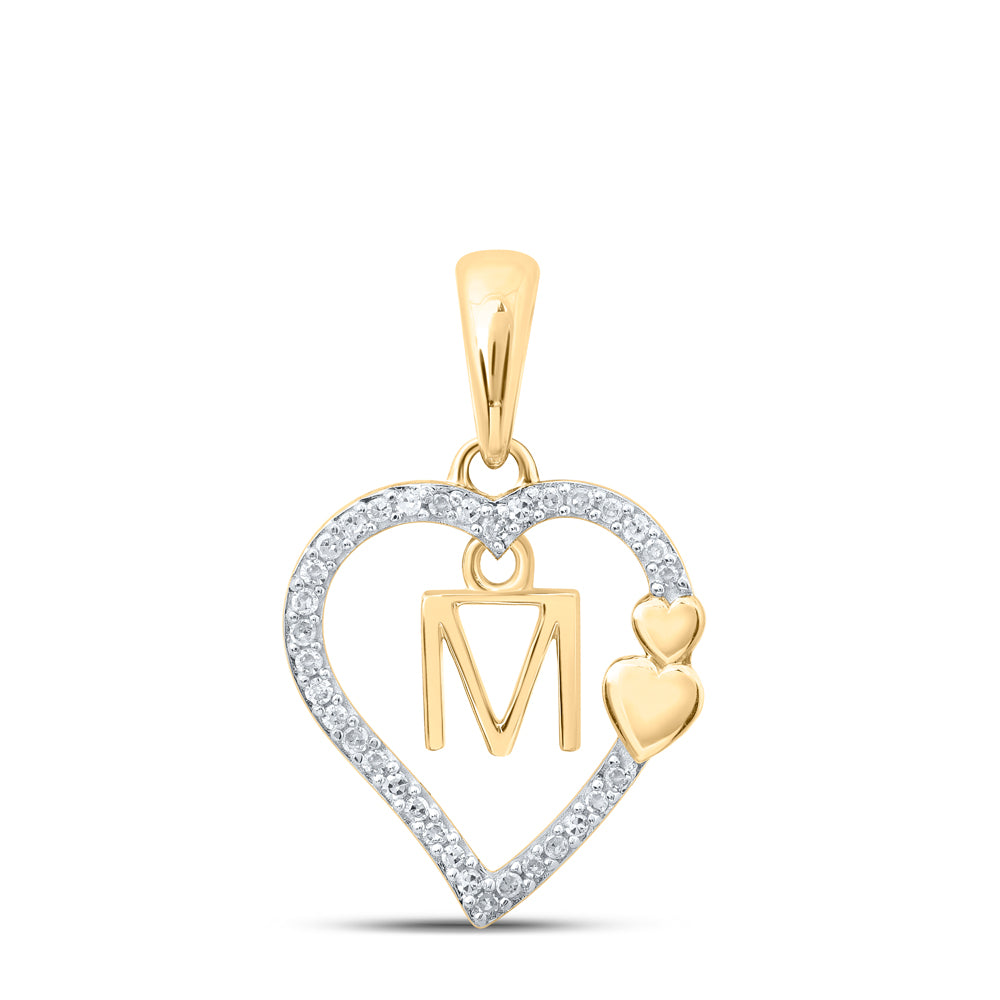 1/10Ctw-Dia P1P2 Gift Heart Initial "M" Pendant (1.37 grams)
