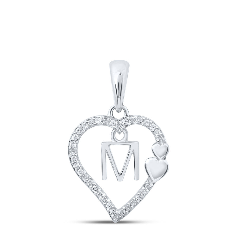 1/10Ctw-Dia P1P2 Gift Heart Initial "M" Pendant (1.37 grams)